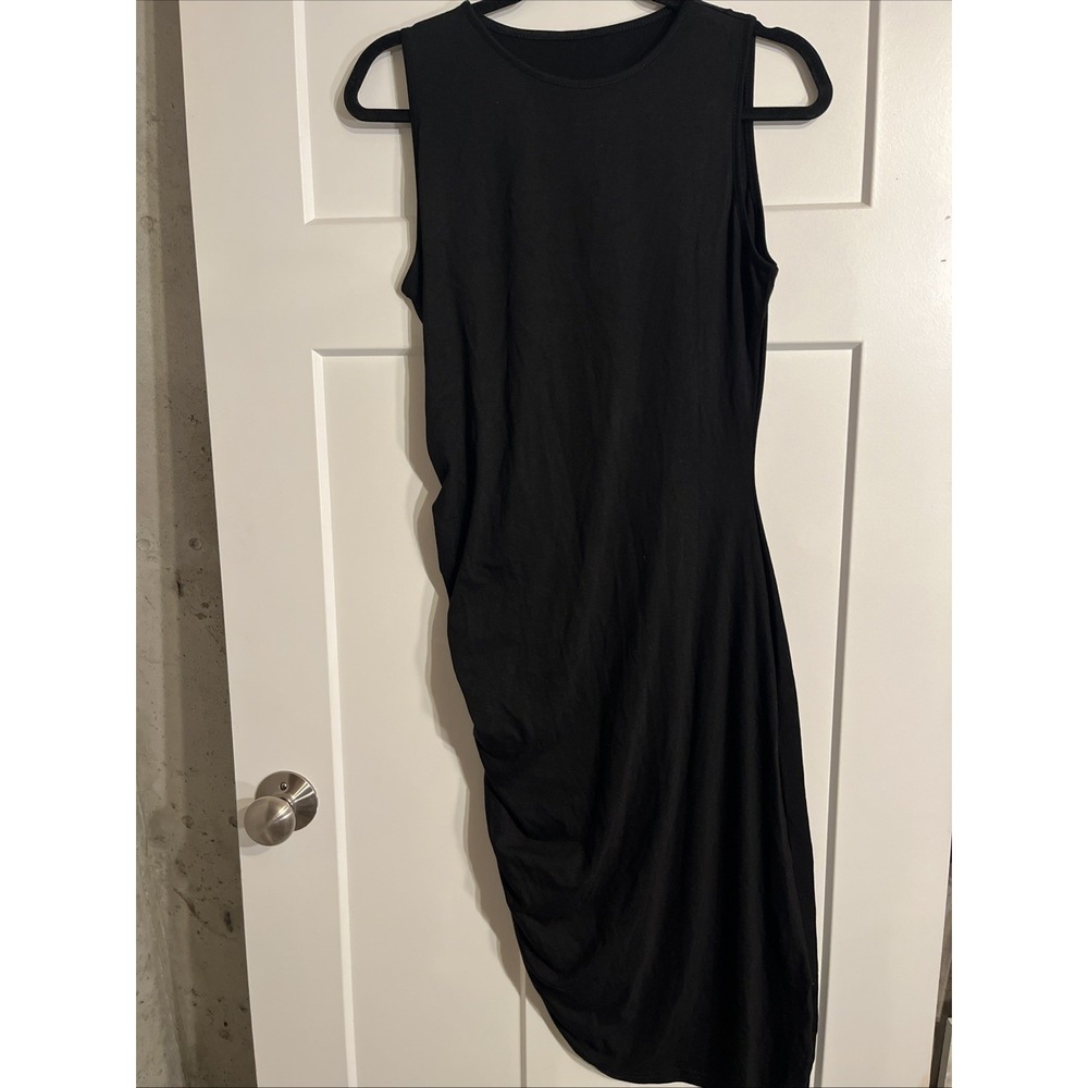 SHEIN Black Ruched Bodycon Sleeveless Tank Dress Large L Stretch Crew Neck